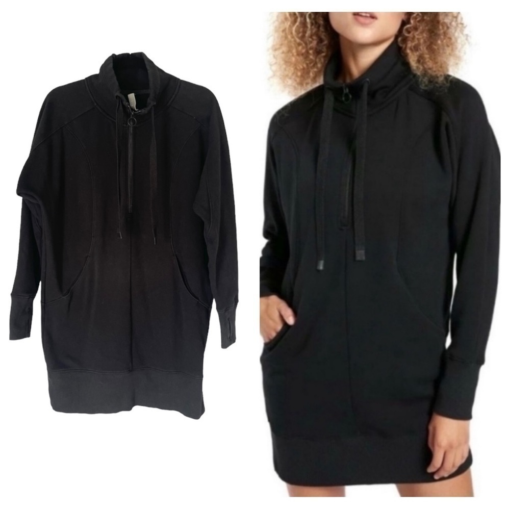 ATHLETA Cozy Karma 1/4 Zip Sweatshirt Dress Cowl Neck Long Sleeve